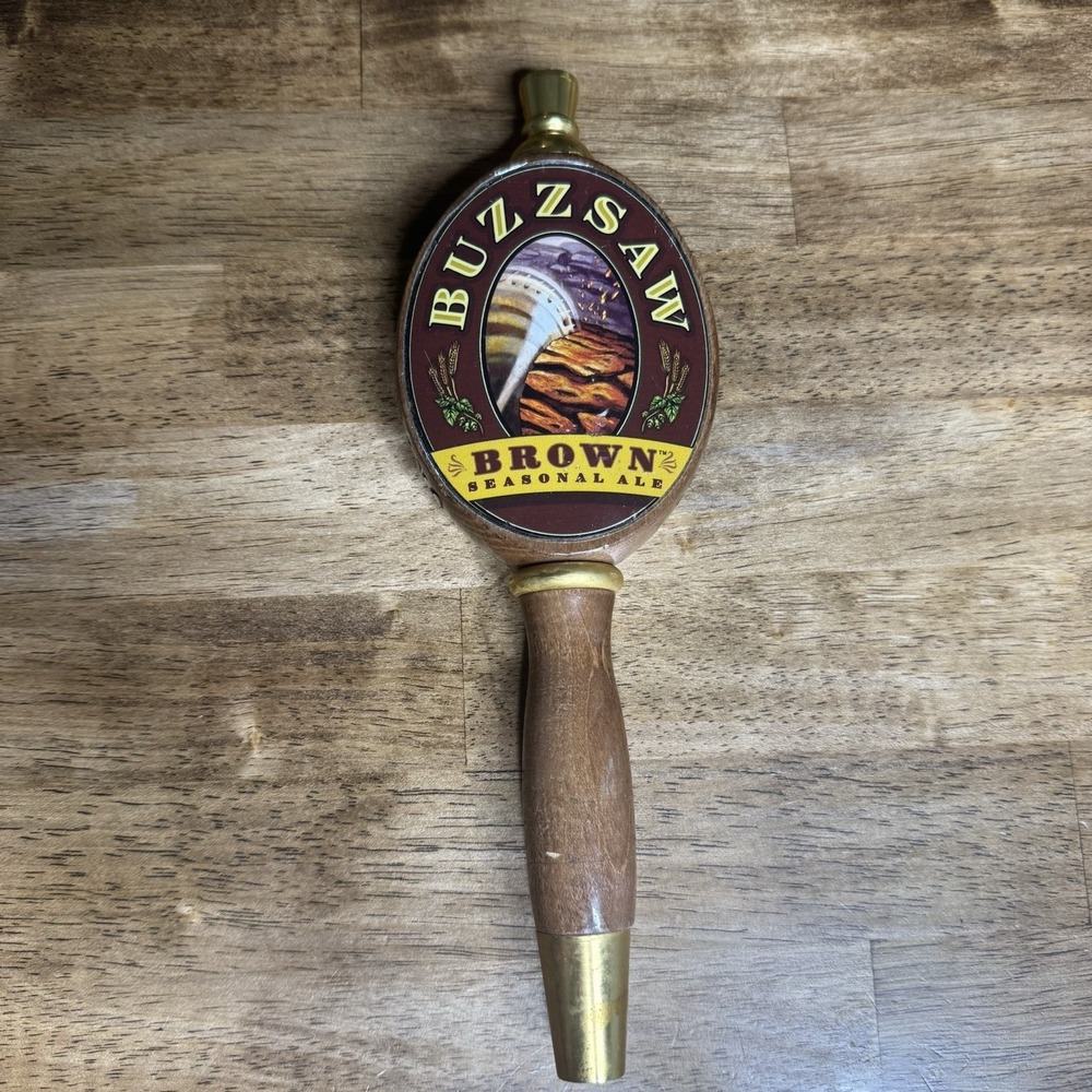 Buzzsaw Brown Seasonal Ale Beer Tap Handle Wood Brass Draft Bar Mancave